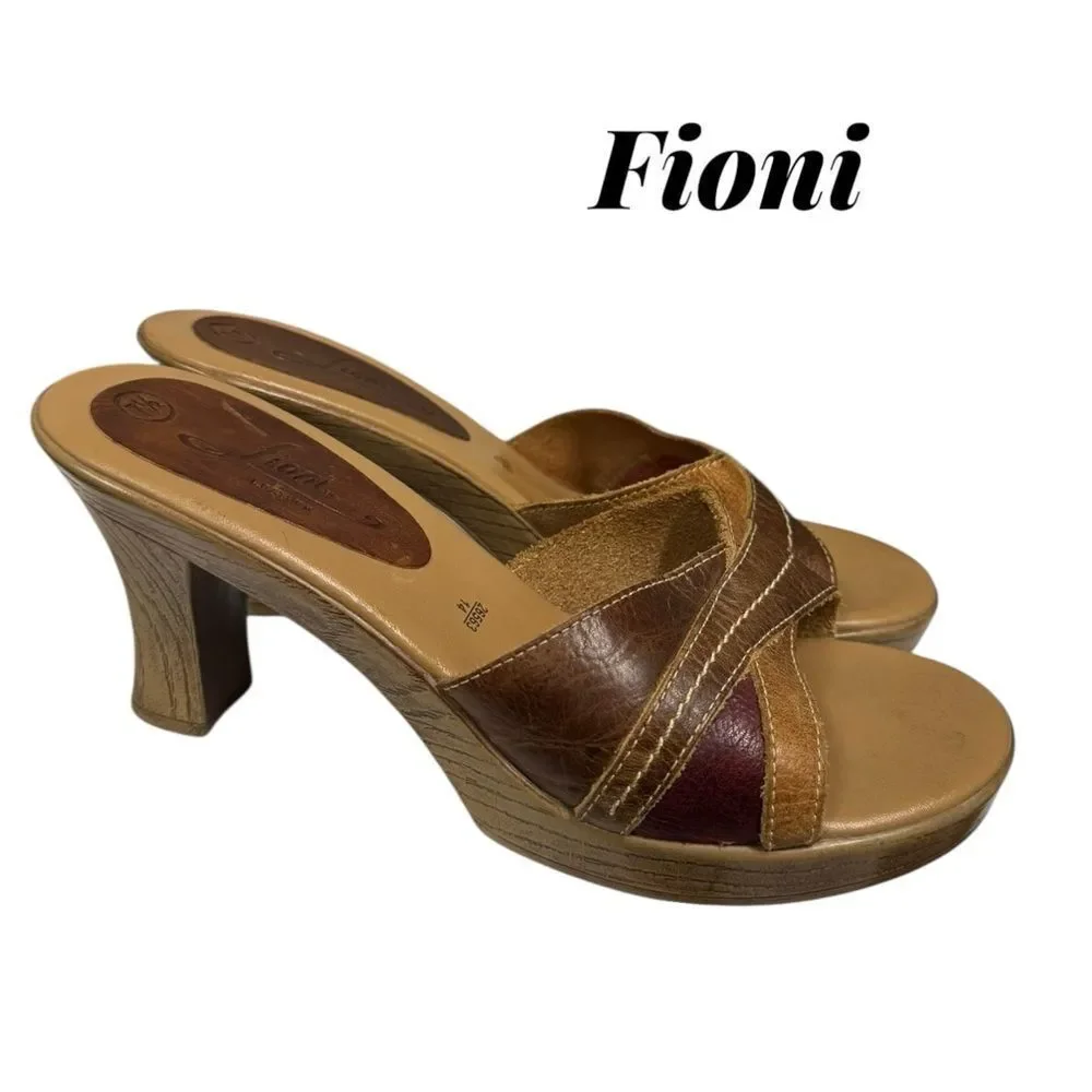 Fioni Leather Women's Brown Slide Heel Platform Sandals 7.5